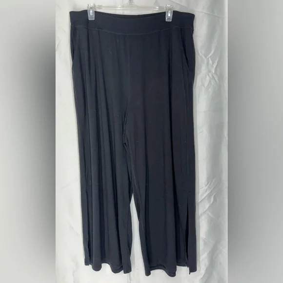 Eileen Fisher Fine Jersey Wide Leg Cropped Slit Pants Black Women's Size L - Picture 4 of 13